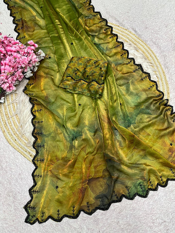 Digital print space satin silk saree✨