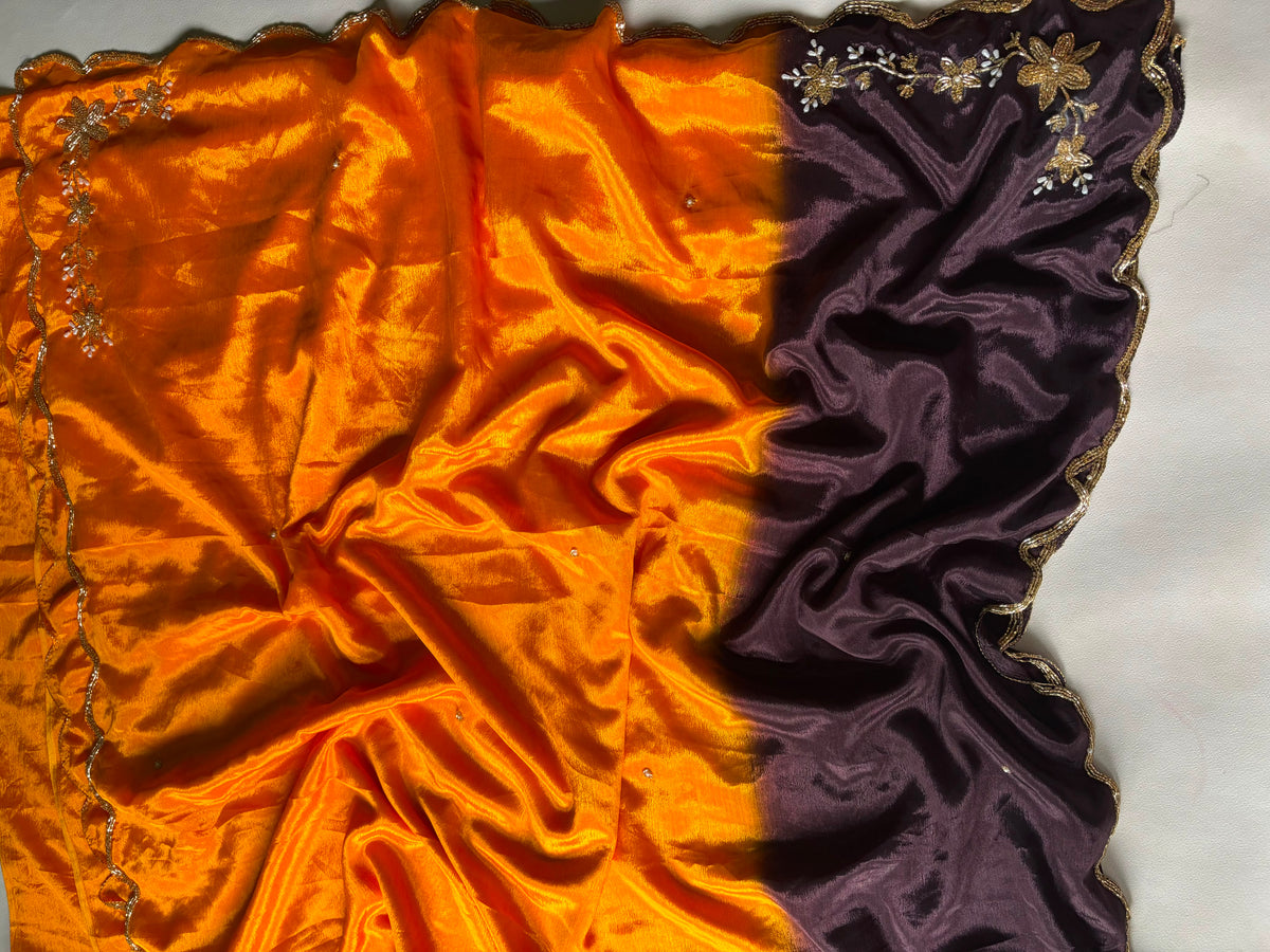 Chinnon dual shade hand work saree ✨