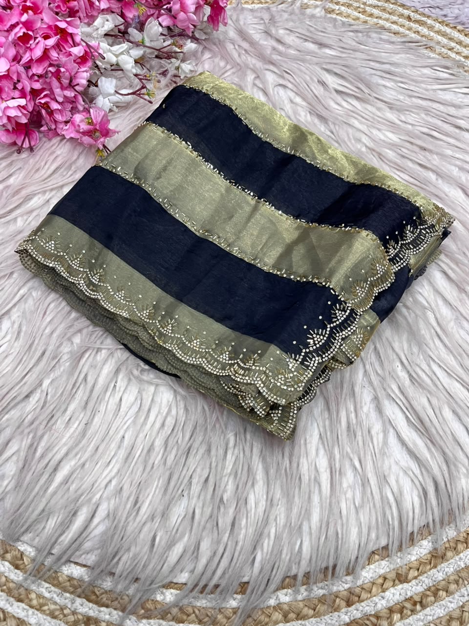 Space silk Jarkhana stone work saree ✨