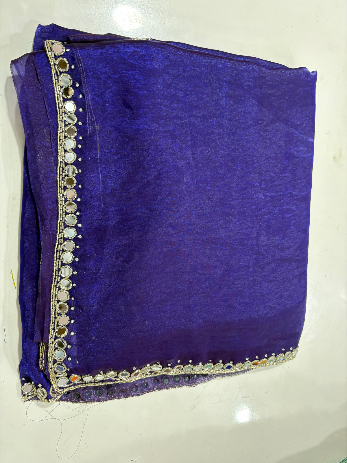 Neela mirror work saree