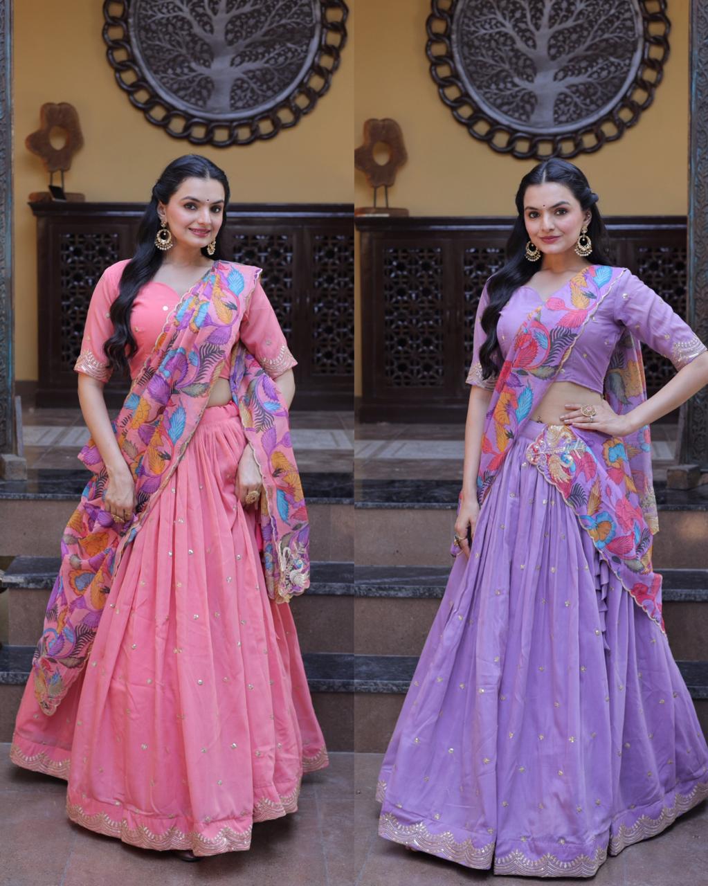 Cosmos silk sequence work lehenga
