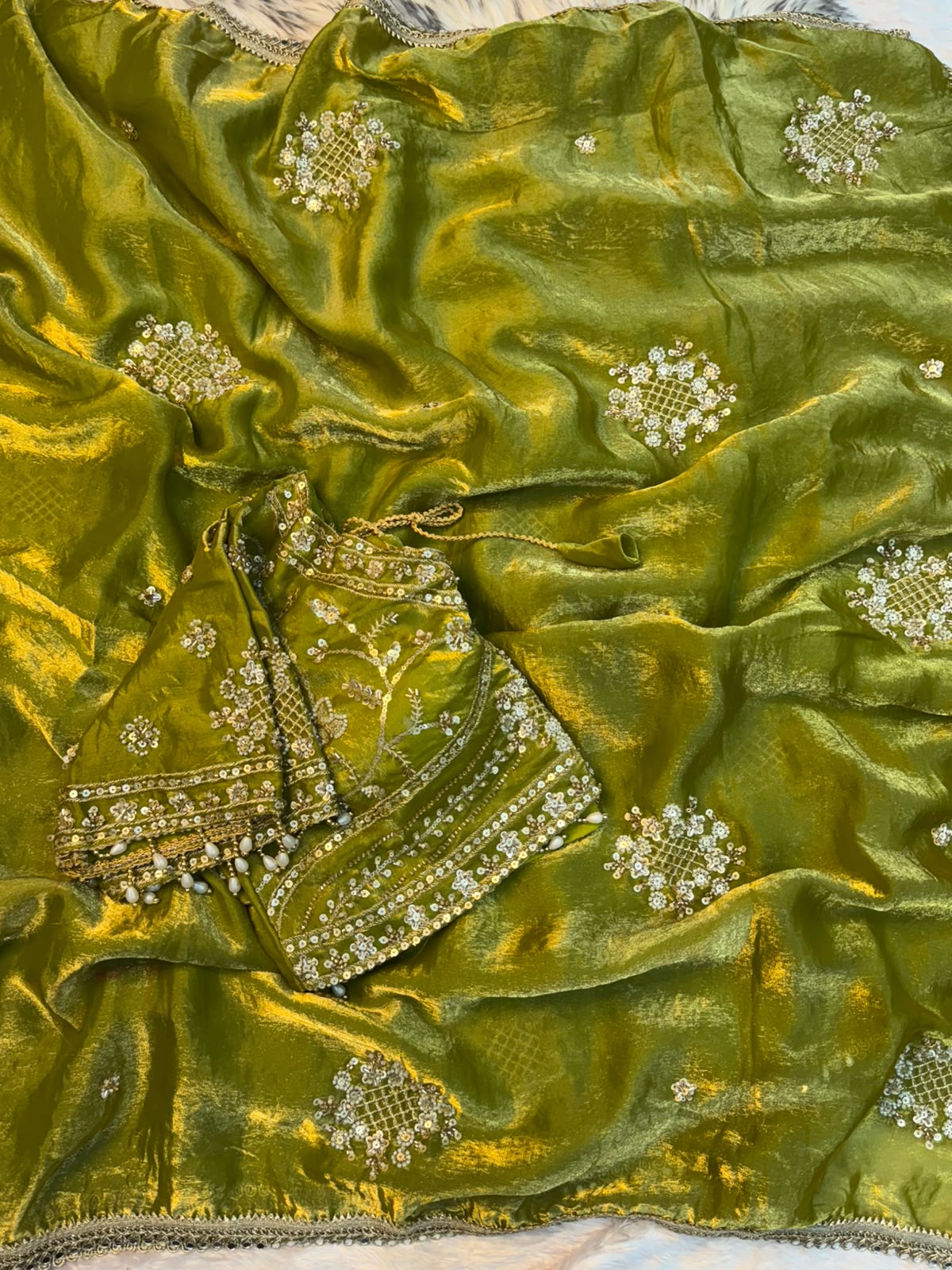 Space silk sequence beeds work saree ✨