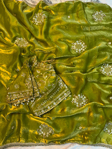 Space silk sequence beeds work saree ✨