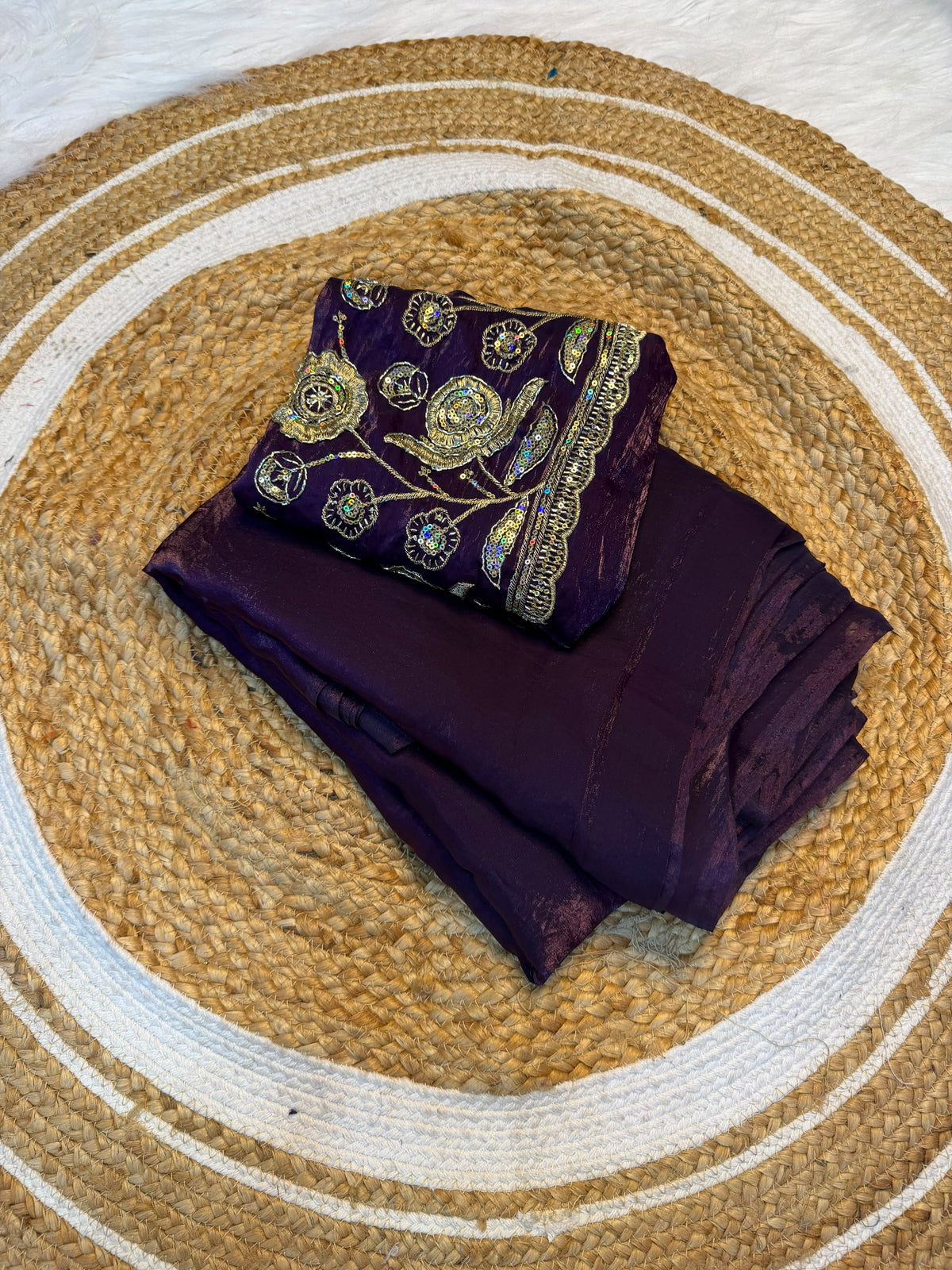 Space silk plain saree with  embroidery blouse
