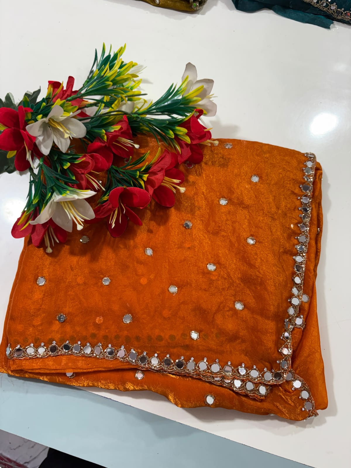 Space silk mirror work saree