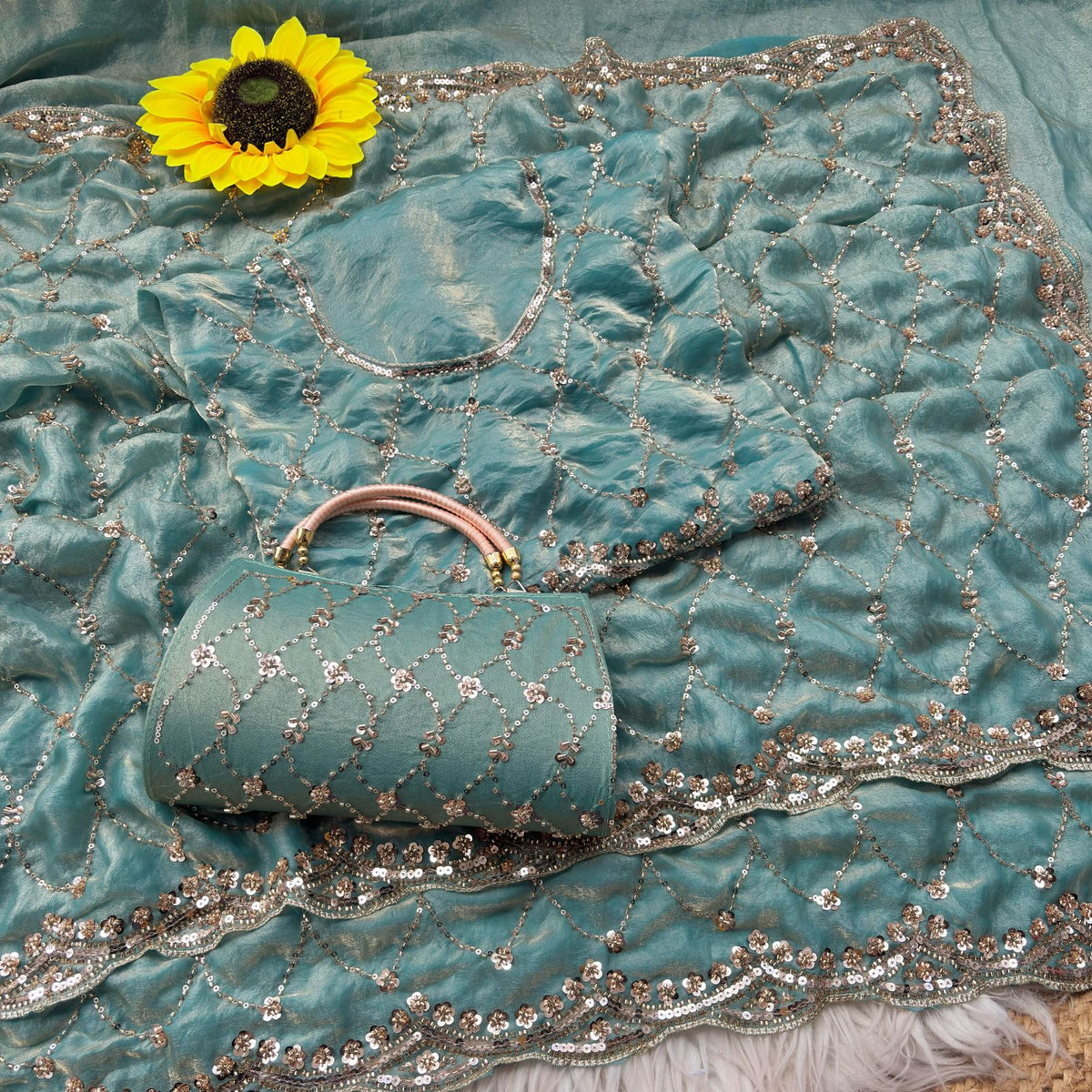 Space silk designer beads work saree ✨