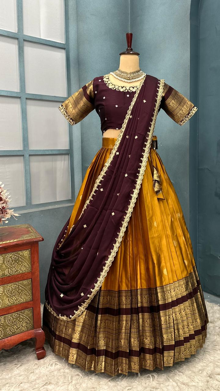 Fully stitched kanjivaram silk lehenga