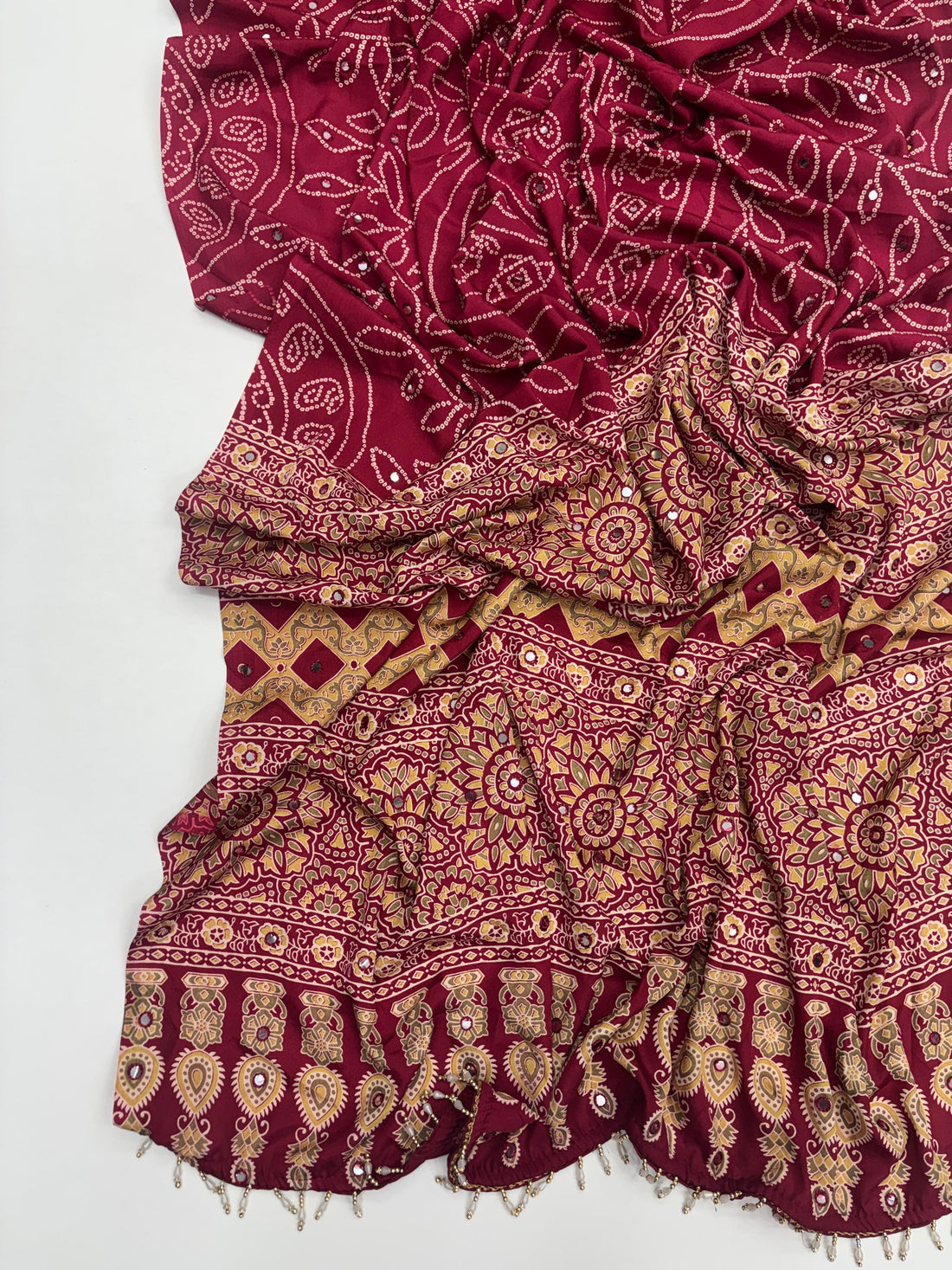 Pure satin silk AAri Mirror work saree