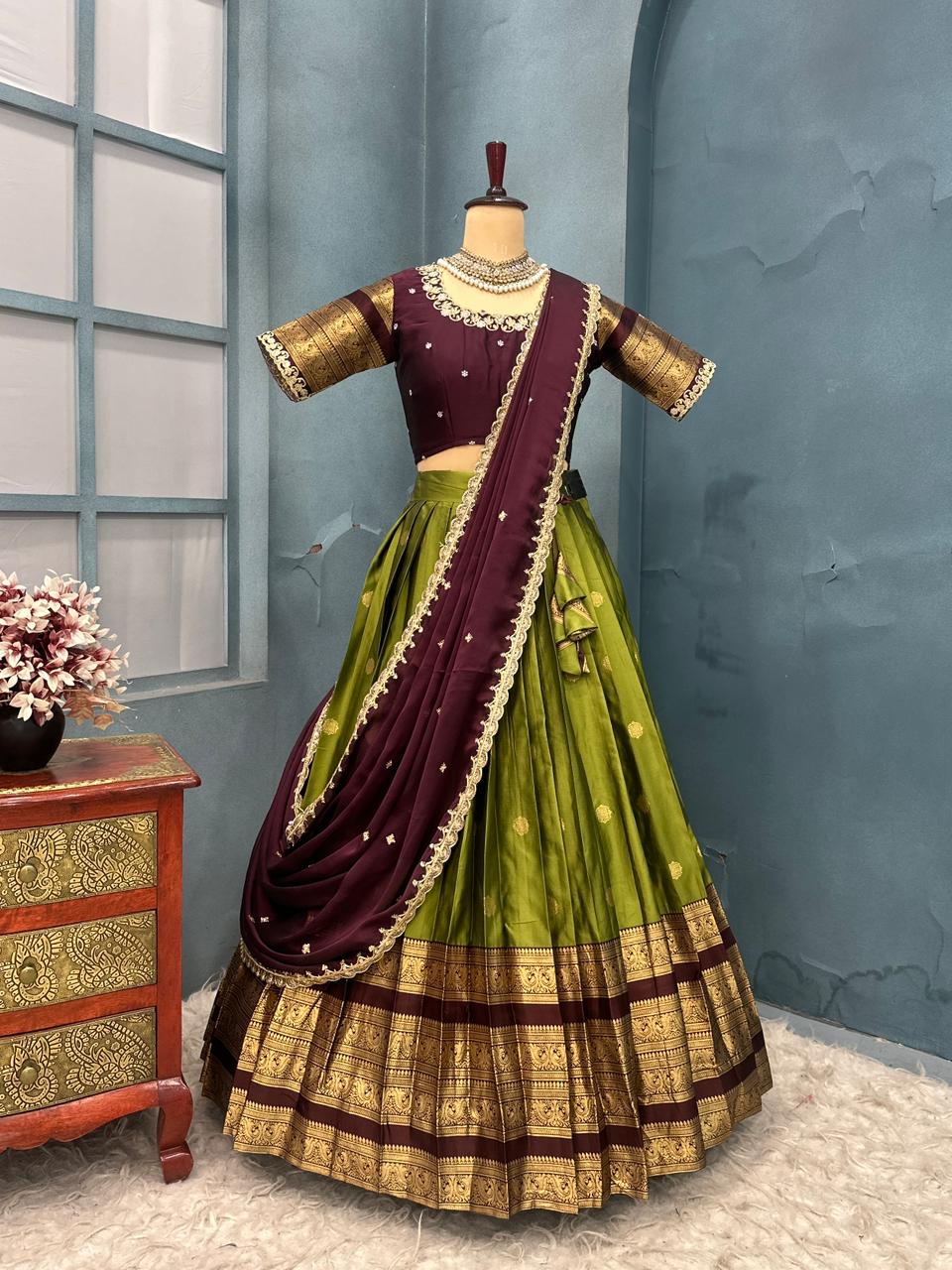 Fully stitched kanjivaram silk lehenga