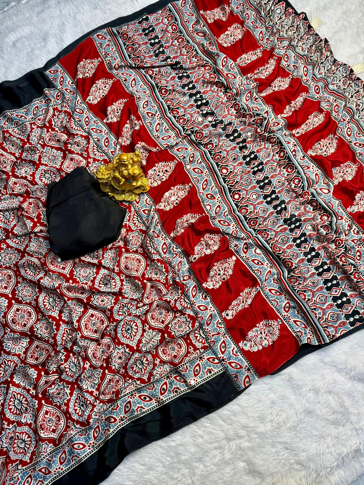 Ajarakh print soft crape silk sarees