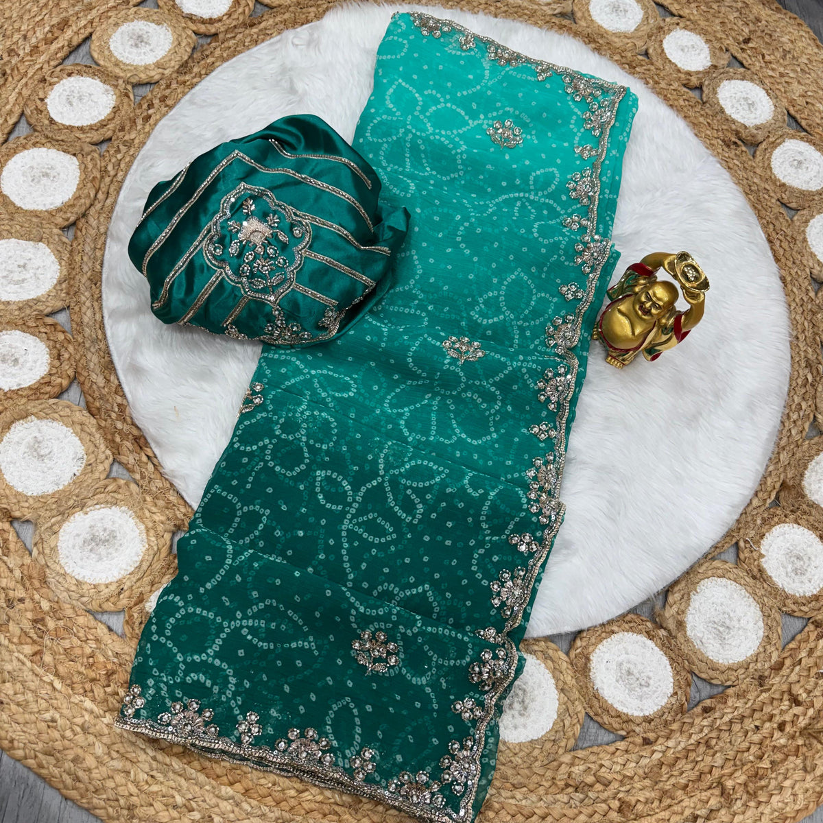 Bandhini saree with beeds  work ✨