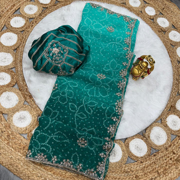 Bandhini saree with beeds  work ✨