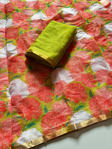 Soft lenin flower 🌼 print saree ✨