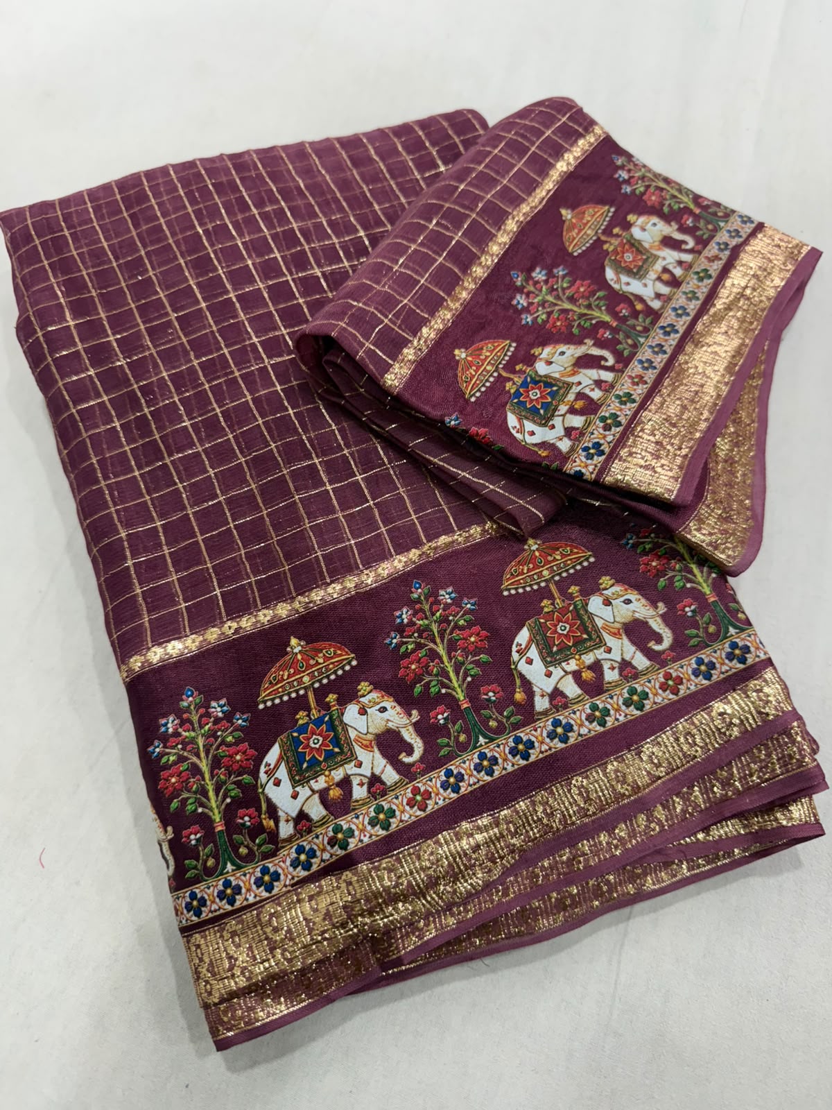 Viscose Georgette Chex 3D Digital Print Border Saree