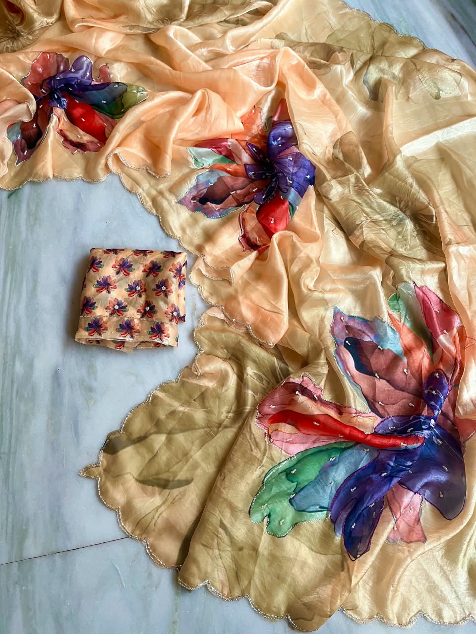 Premium  space satin digital print work saree ✨