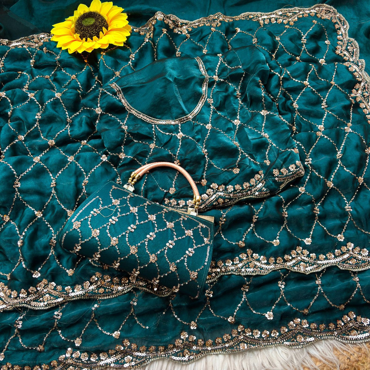 Space silk designer beads work saree ✨