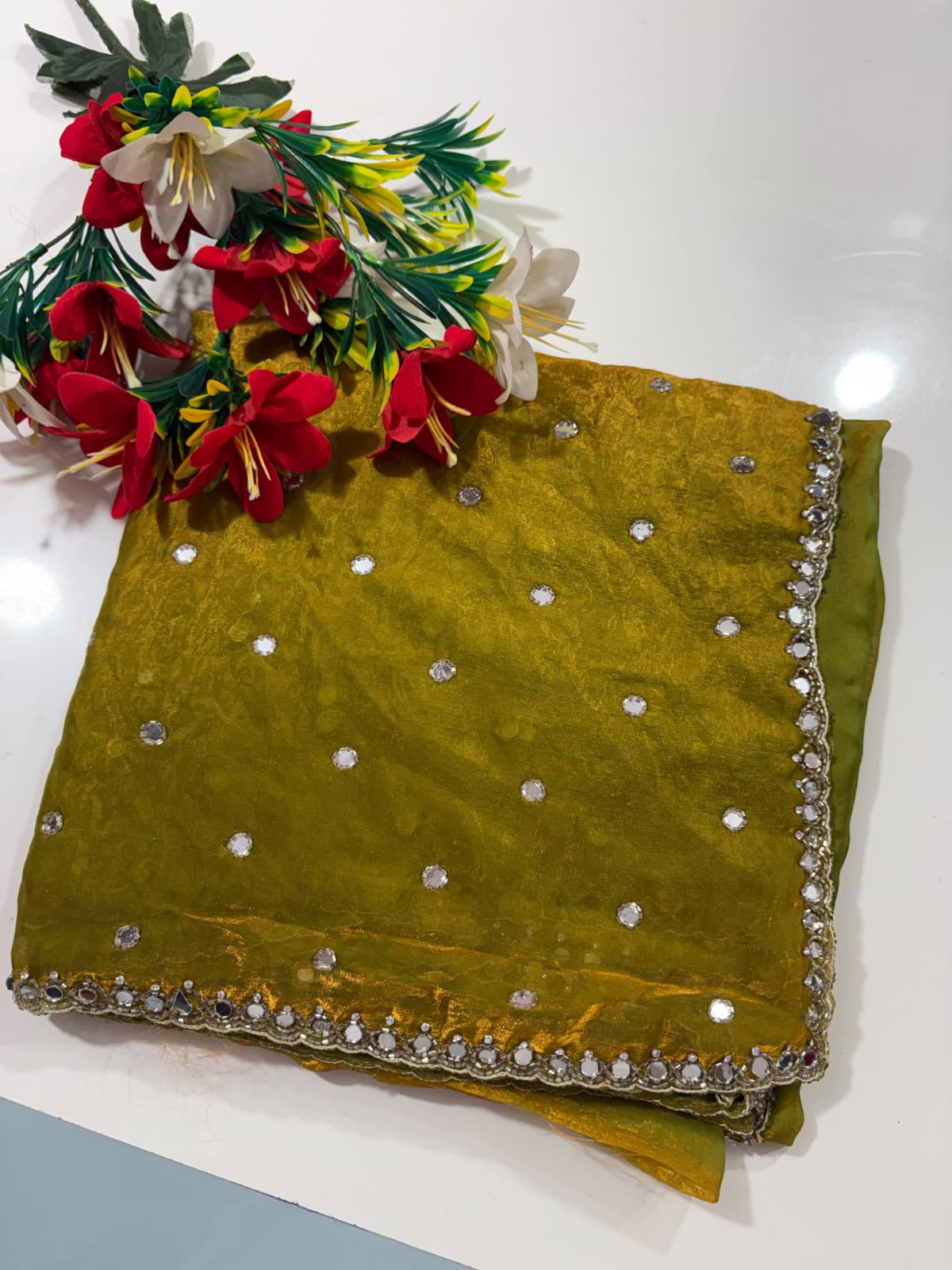 Space silk mirror work saree