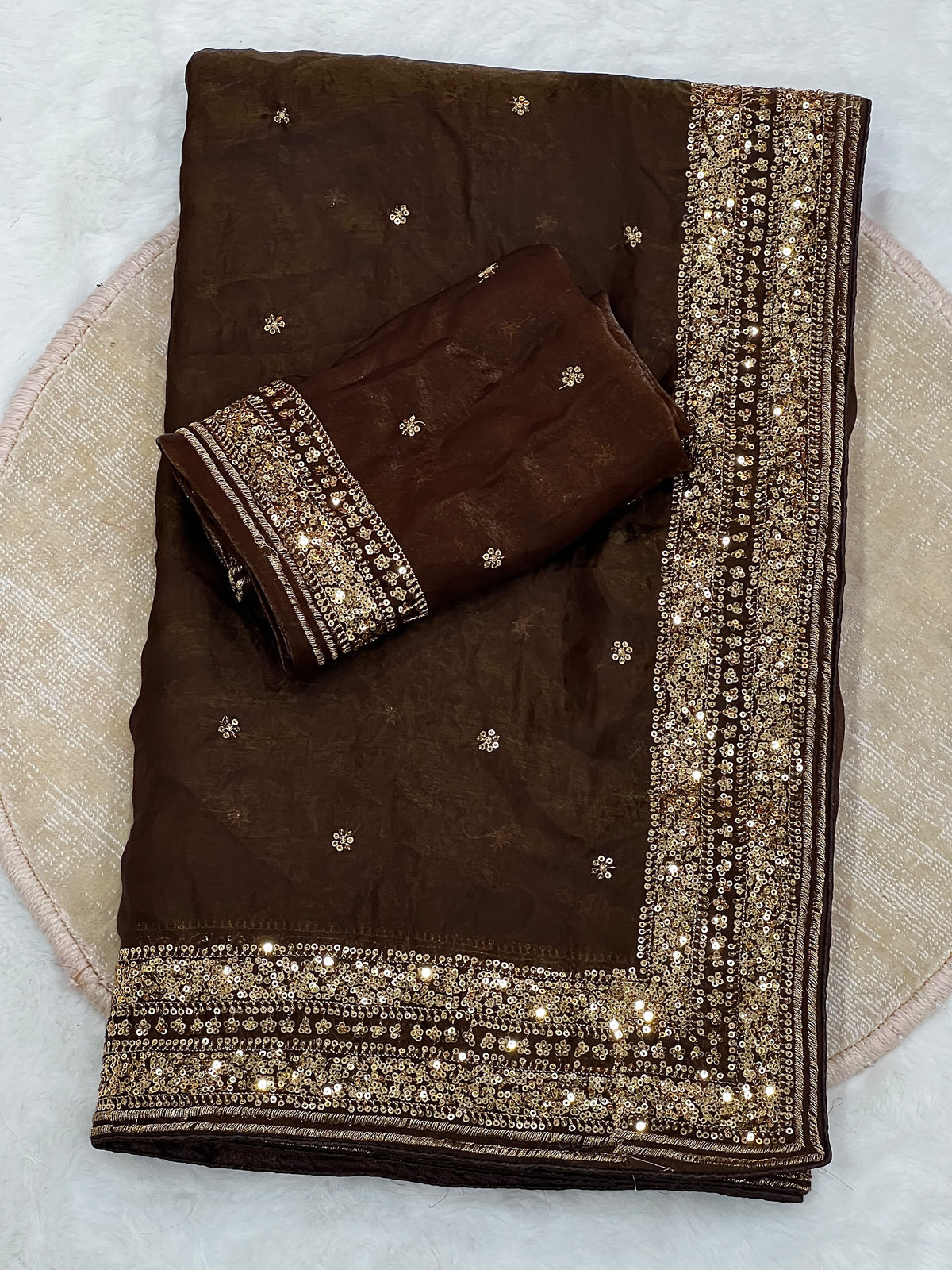 Space silk sequence work C-pallu designer saree ✨