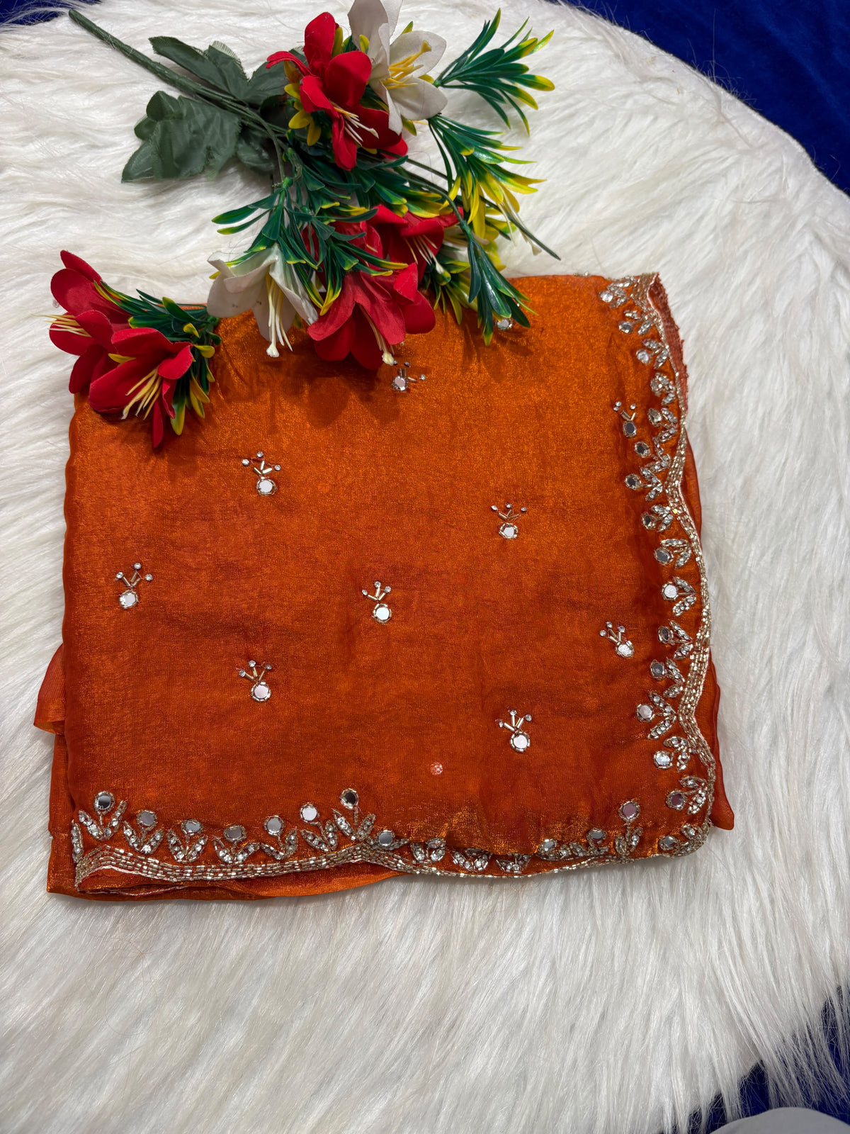 Space silk Mirror work designer saree ✨