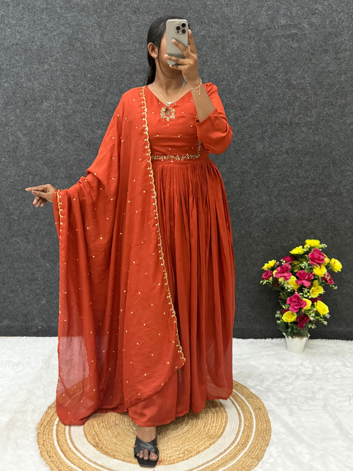 Vichitra silk anarkali suit ✨