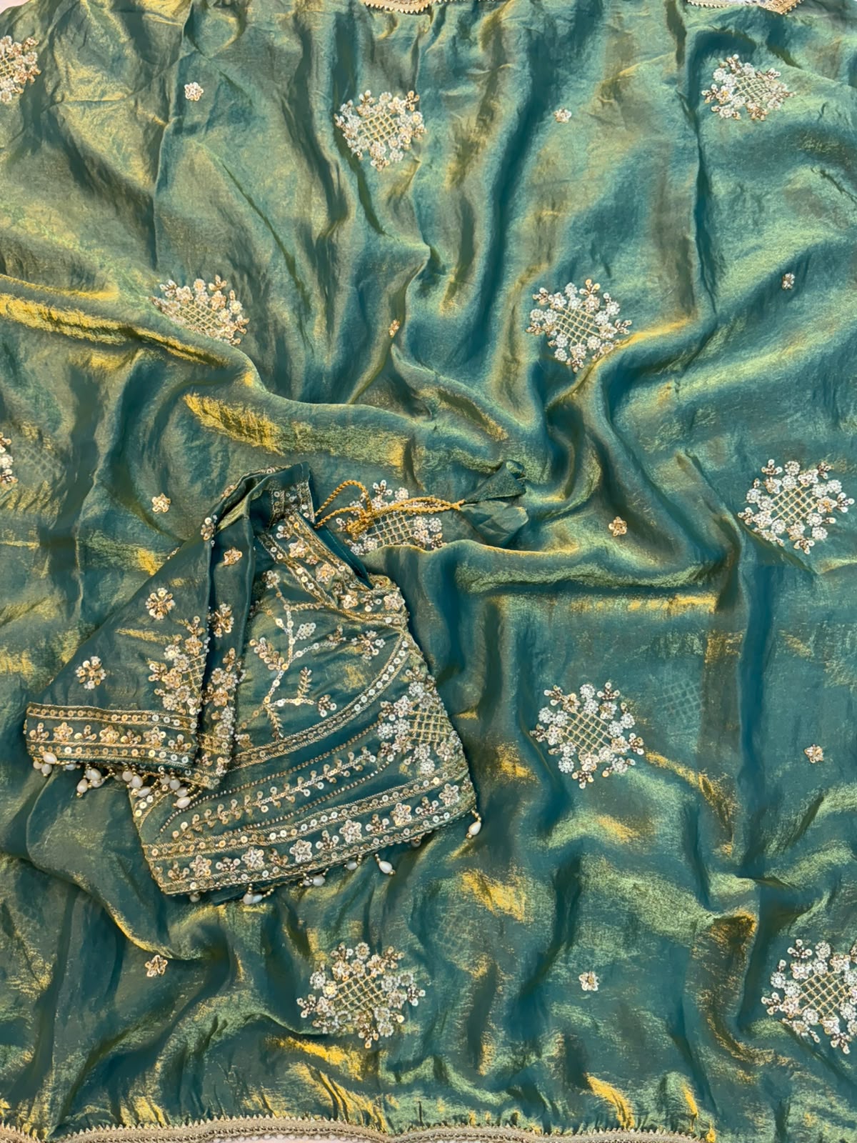 Space silk sequence beeds work saree ✨