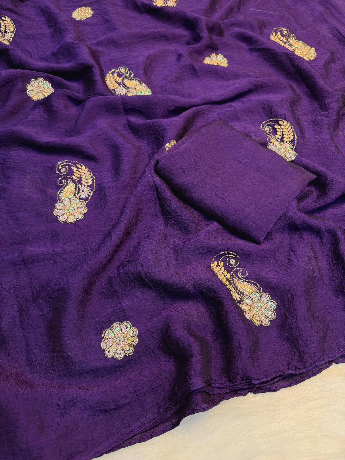 Soft crush silk embroidery sarees