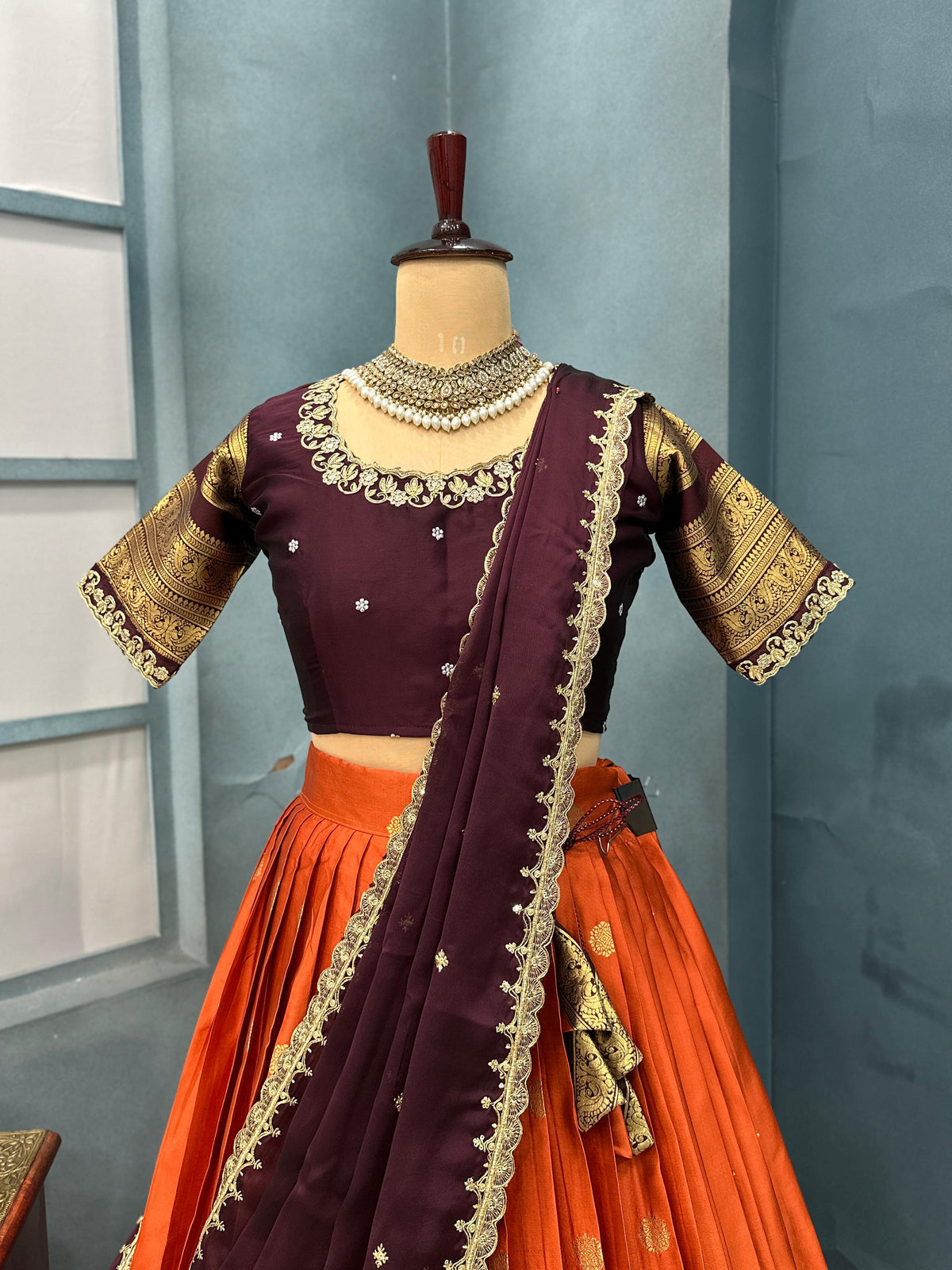 Fully stitched kanjivaram silk lehenga