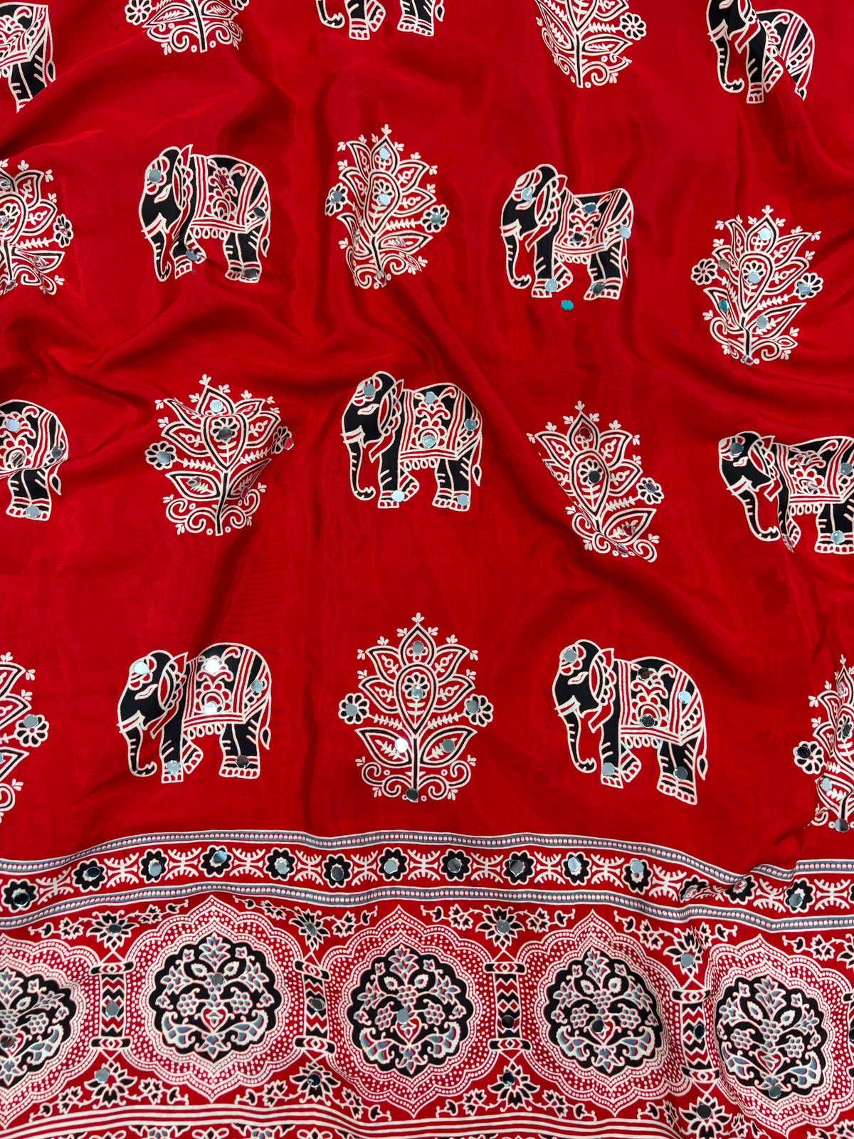 Pure Ajrakh Satin Viscose Silk Saree