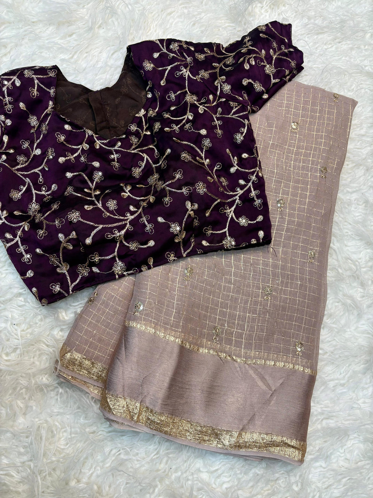 Check Viscose Sequence Buties Saree