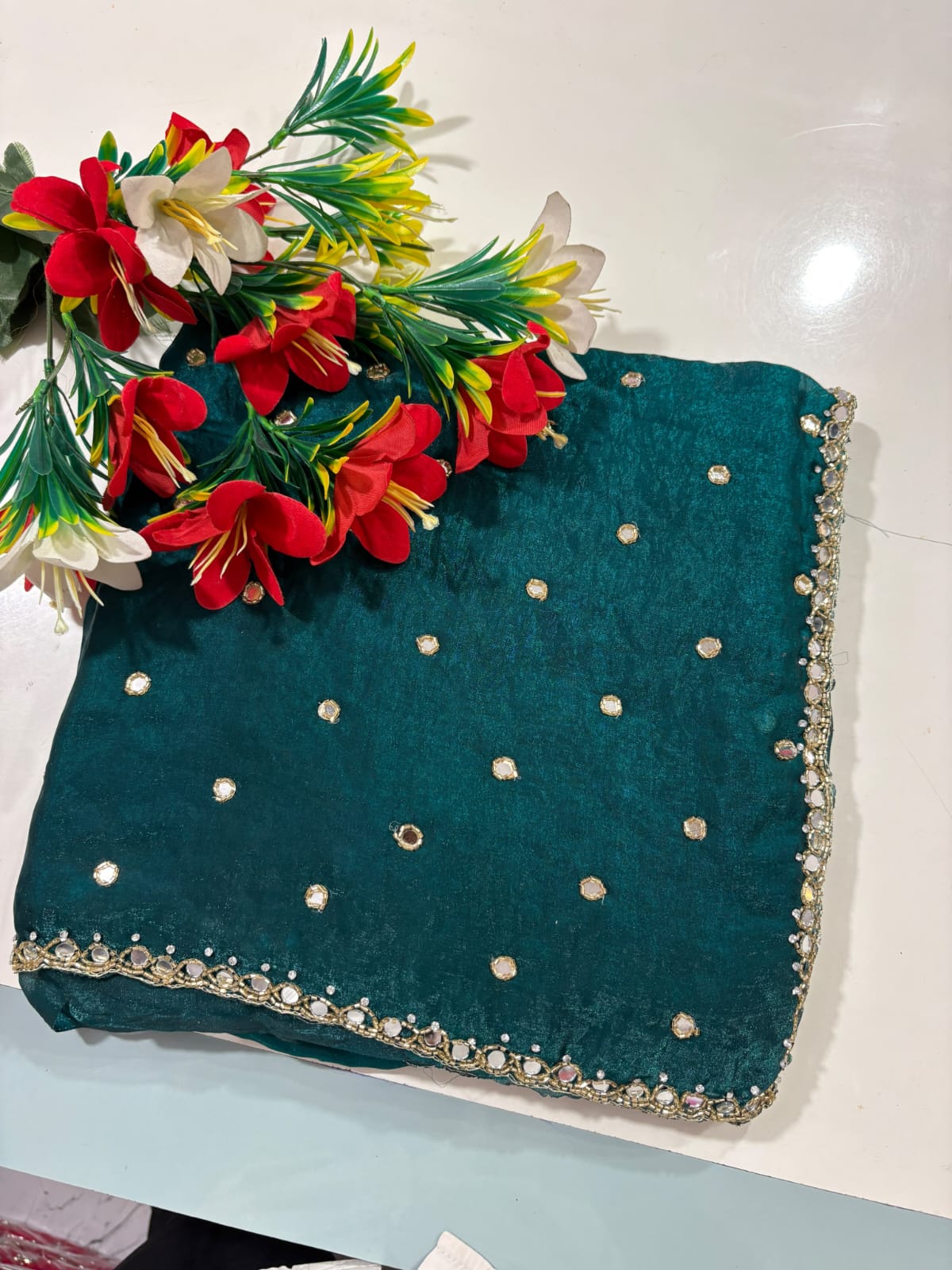 Space silk mirror work saree