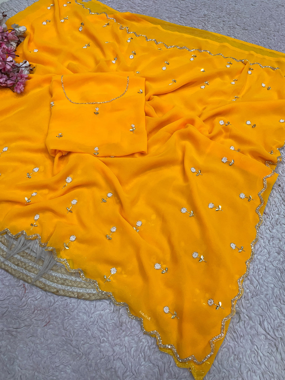 Faux Georgette Beautiful handwork buttis saree