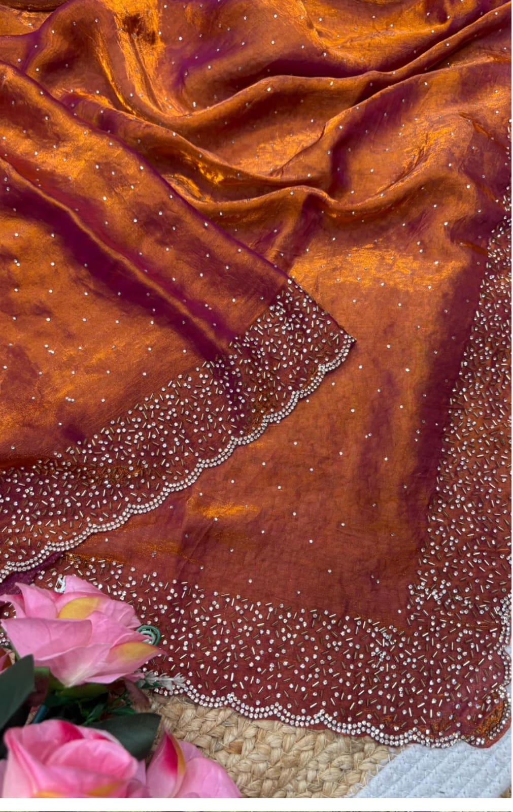 Space silk jarkhana stone work saree ✨