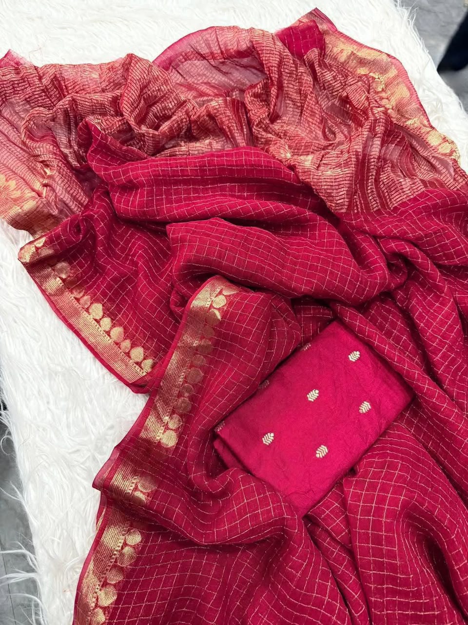 Viscose georgette checks saree ✨