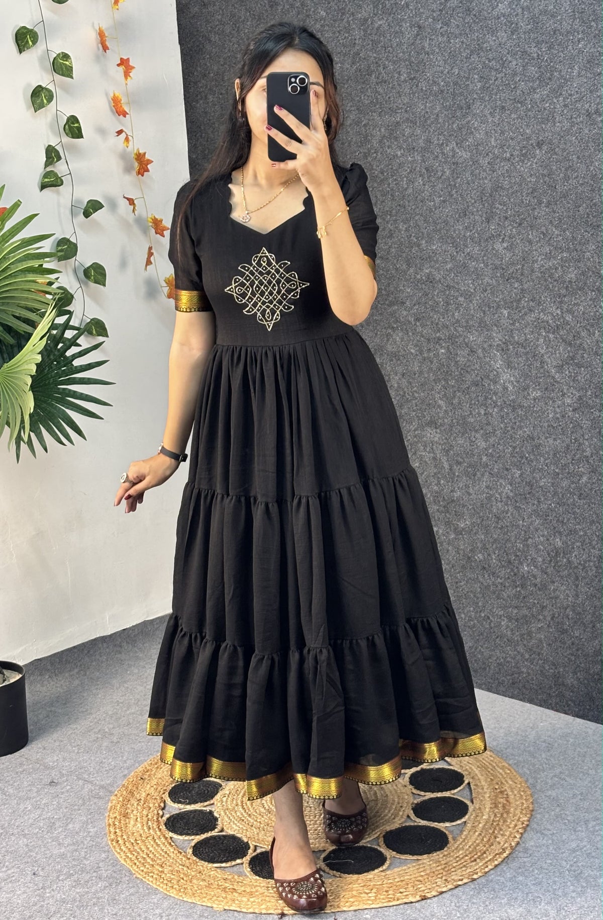 Vichitra silk kolam design Frock ✨