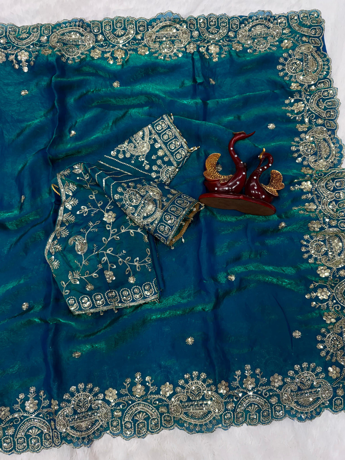 Space silk designer saree with stitched blouse