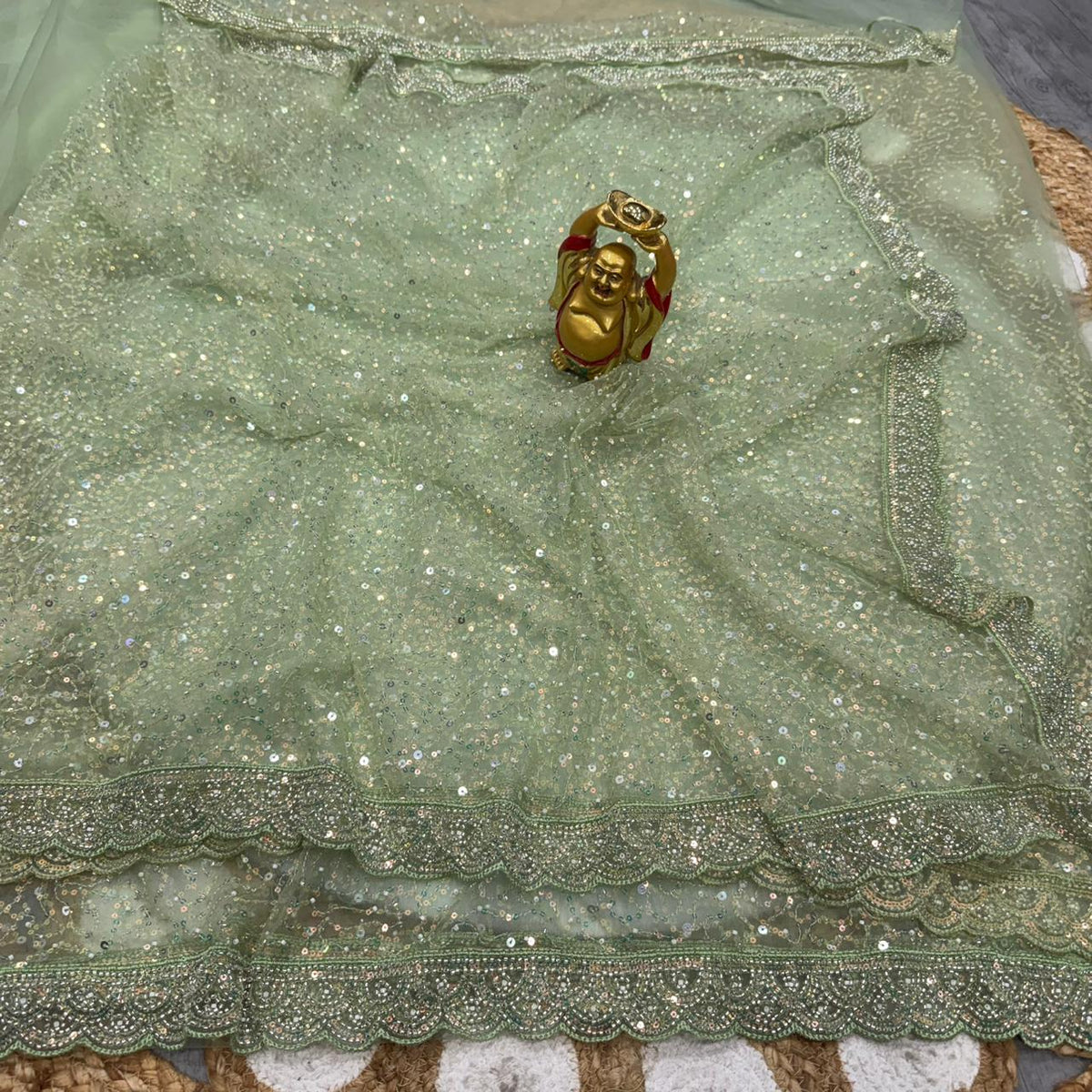 Soft net sequence and beeds embroidery saree