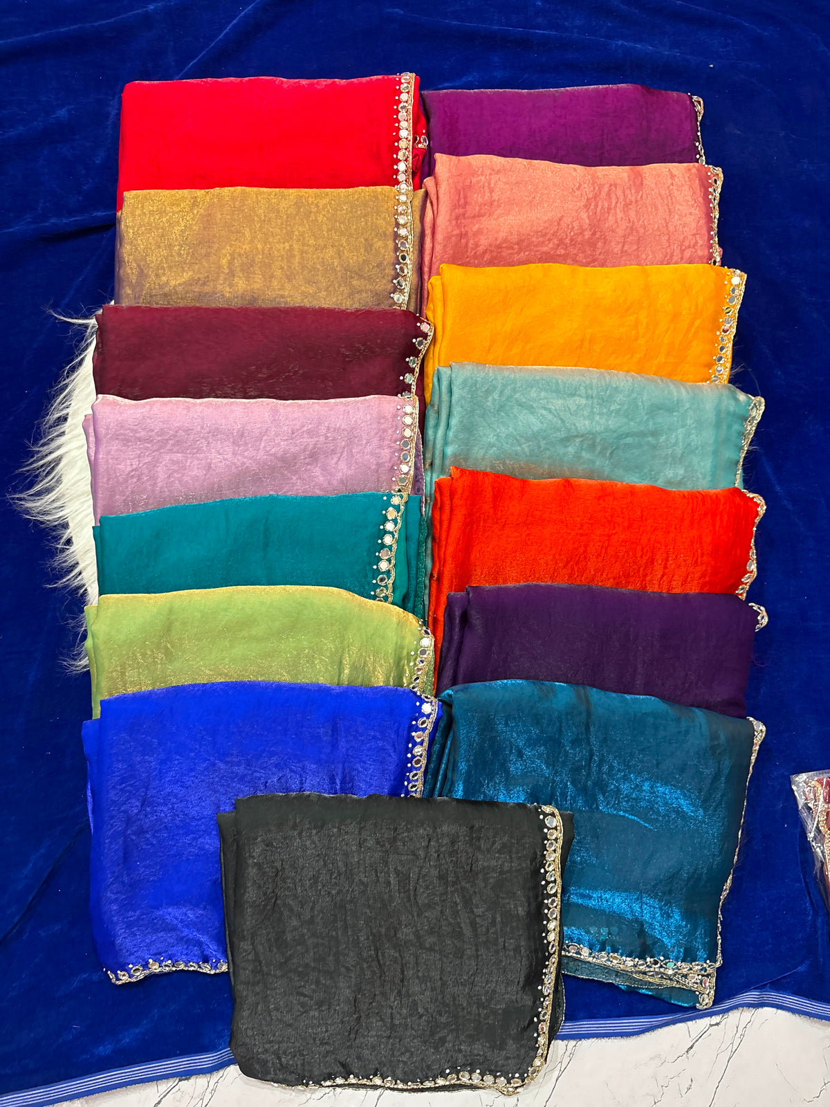 Neela mirror work saree