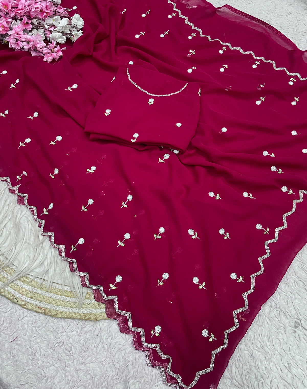 Faux Georgette Beautiful handwork buttis saree