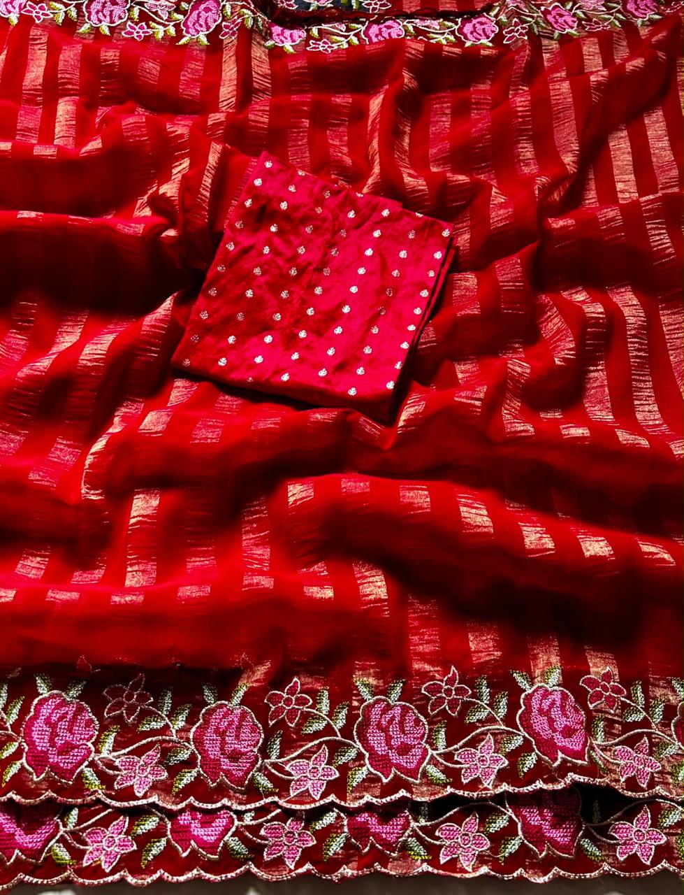Viscose georgette zari stripe sarees✨