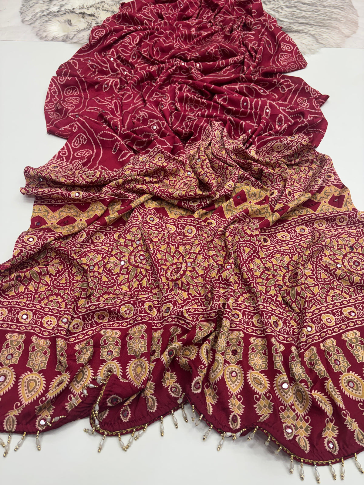 Pure satin silk AAri Mirror work saree