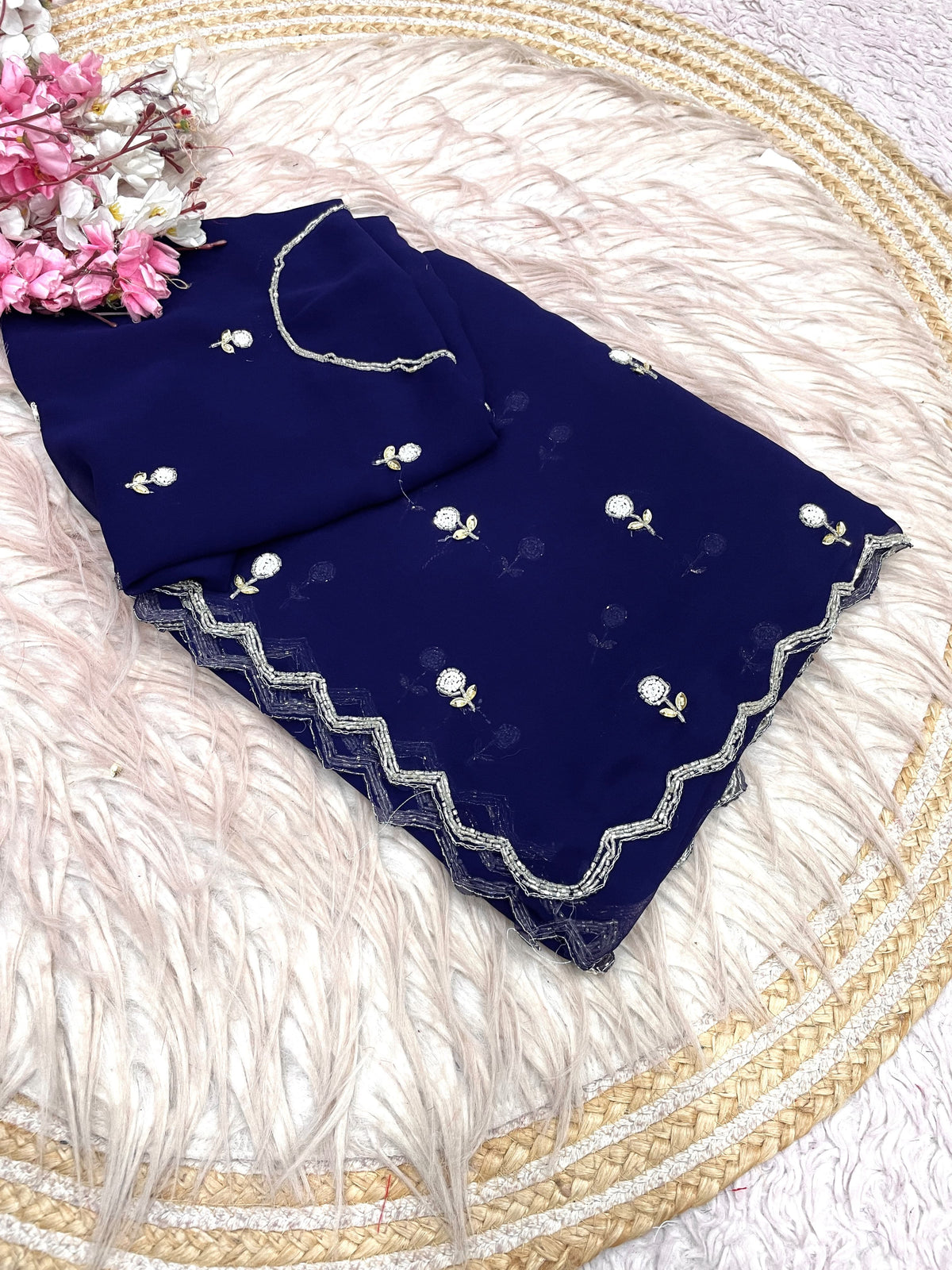 Faux Georgette Beautiful handwork buttis saree