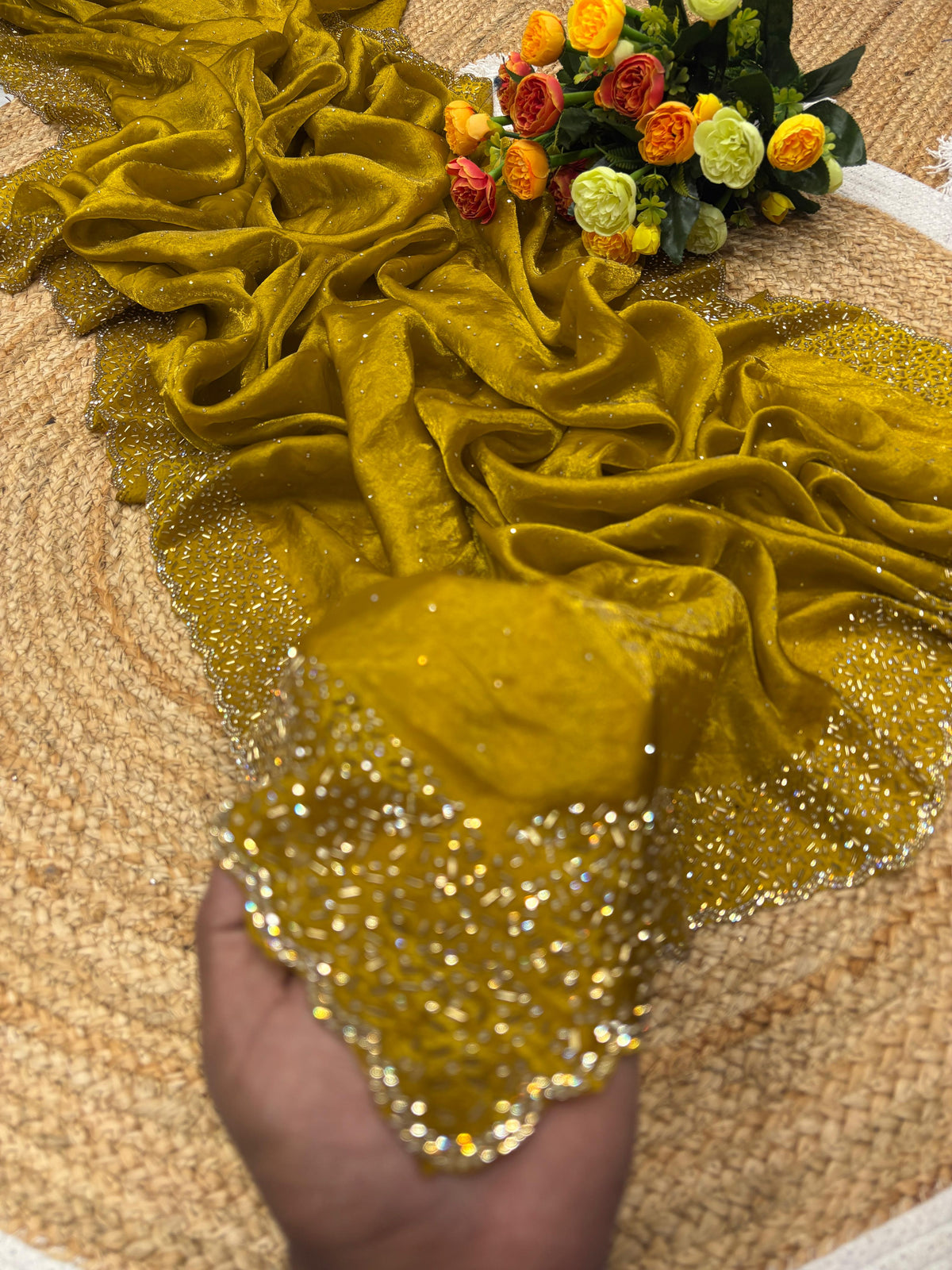 Space silk jarkhana stone work saree ✨