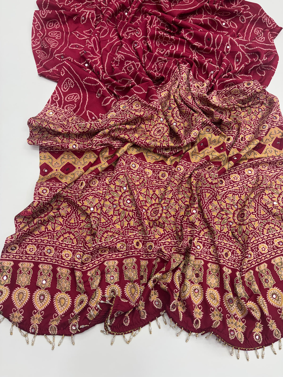 Pure satin silk AAri Mirror work saree