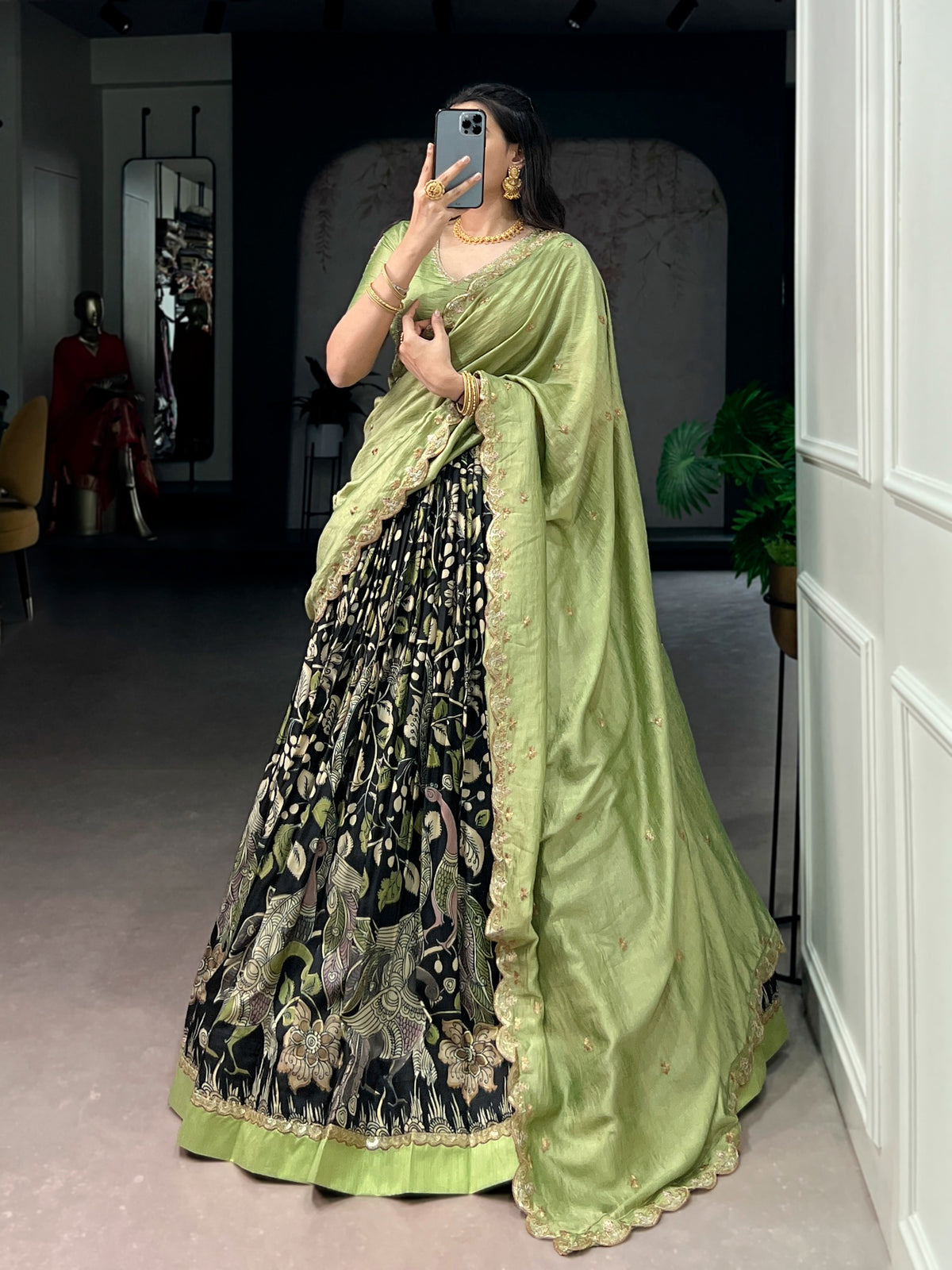 Tissue silk kalamkari lehenga set