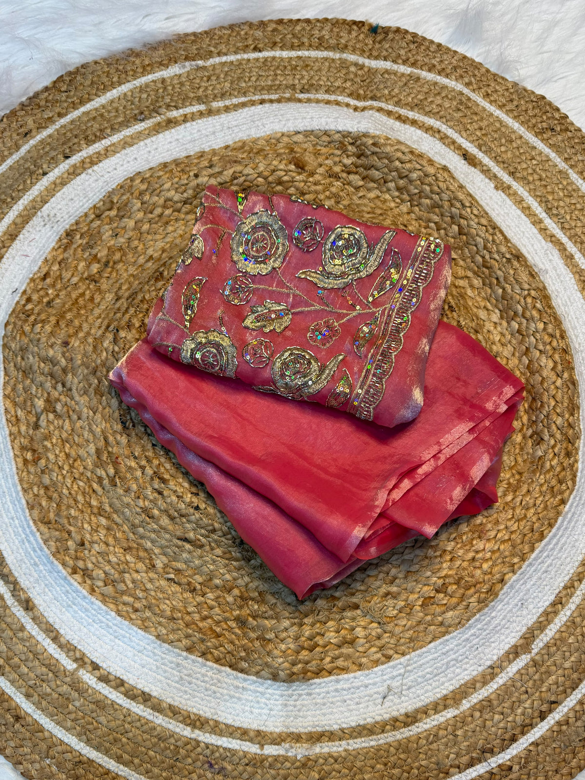 Space silk plain saree with  embroidery blouse