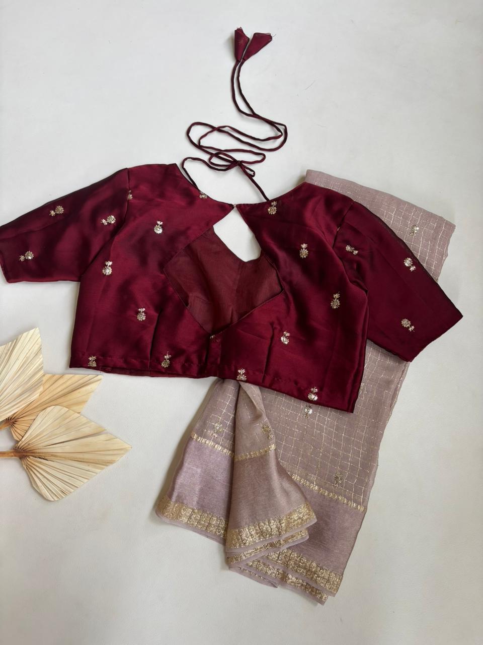 Viscose georgette checks sequence work saree
