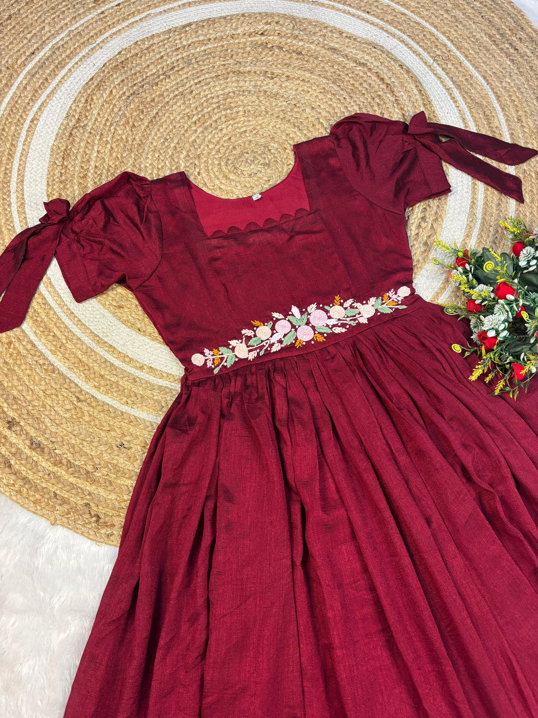 Vichitra silk flower embroidery gown