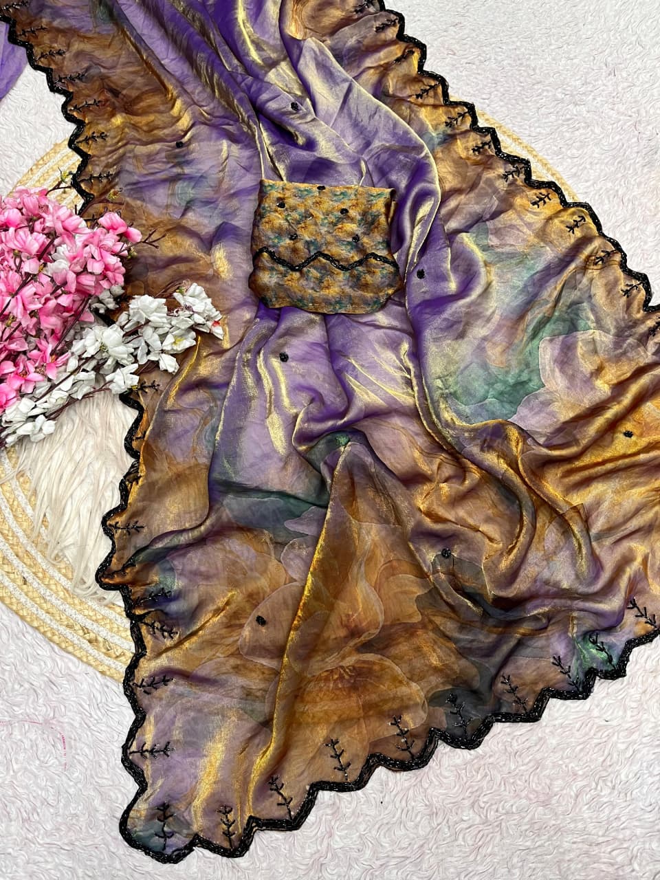 Digital print space satin silk saree✨
