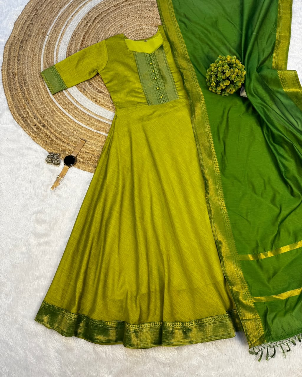 Mangalagiri silk cotton anarkali set ✨