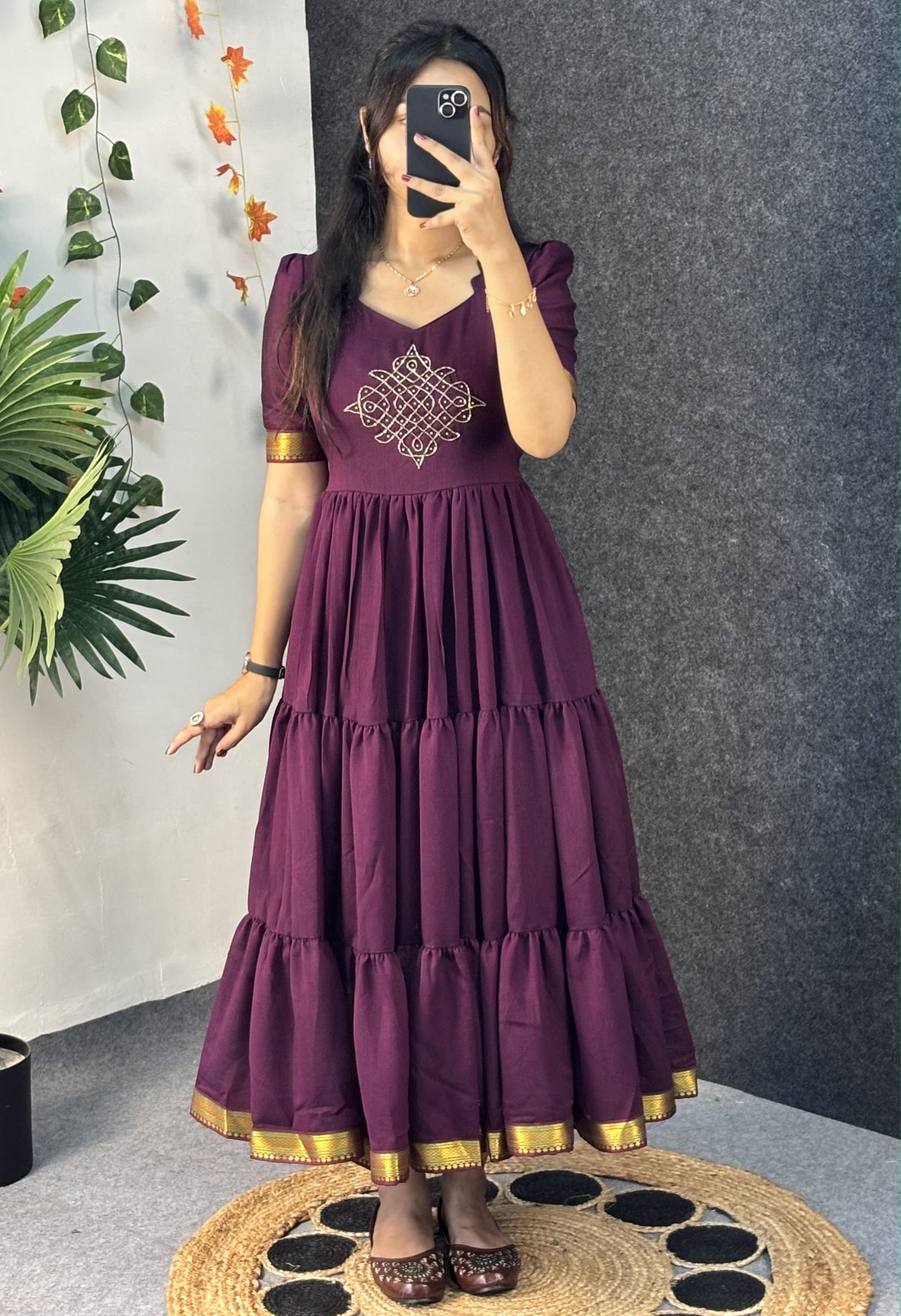 Vichitra silk kolam design Frock ✨